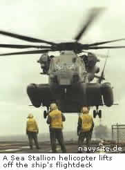 Sea Stallion helicopter lifts of the ship's flightdeck