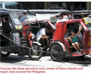 Tricycles like these abound in most streets of Metro Manila and major cities around the Philippines