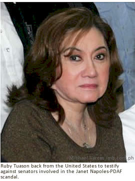 Ruby Tuason back from the United States to testify against senators involved in the Janet Napoles-PDAF scandal