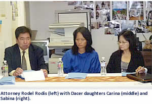 Attorney Rodel Rodis (left) with Dacer daughters Carina (middle) and Sabina (right)