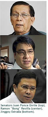 Senators Juan Ponce Enrile (top), Ramon "Bong" Revilla (center), Jinggoy Estrada (bottom)
