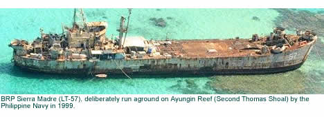 BRP Sierra Madre (LT-57), deliberately run aground on Ayungin Reef (Second Thomas Shoal) by the Philippine Navy in 1999