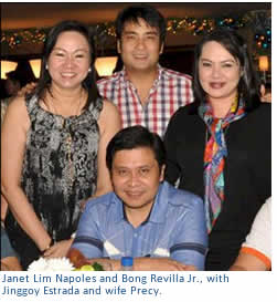 Janet Lim Napoles and Bong Revilla Jr., with Mr. and Mrs. Jinggoy Estrada