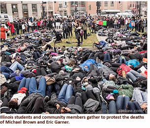 Illinois students and community members gather to protest the deaths of Michael Brown and Eric Garner