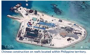 Chinese construction on reefs located inside Philippine territory