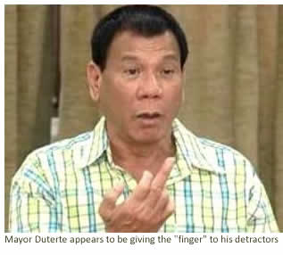 Mayor Duterte appears to be giving the "finger" to his detractors