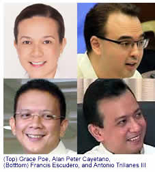 Grace Poe, Alan Peter Cayetano, Francis Escudero, and Antonio Trillanes III